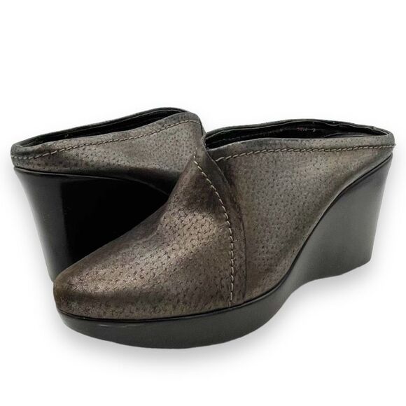 Donald J. Pliner Josey Wedge Clog Mules Brown Bronze Leather Slip On Size 7.5 - Picture 15 of 15